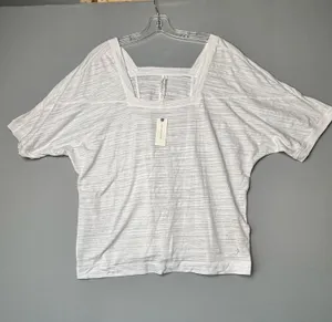 Anthropologie White Slub Knit Square Neck Top Size Large NWT thumbnail 1