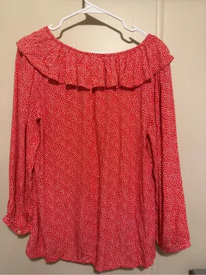 New Womens LOFT Red Ruffled V-Neck Blouse M thumbnail 4