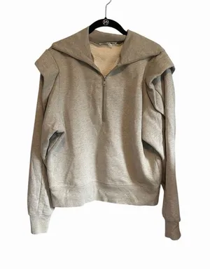 Frame Sporty Zip Sweatshirt Half Zip Funnel Neck Ruffle Wing Shoulders sz Large thumbnail 1