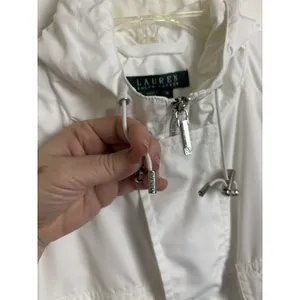 Lauren Ralph Lauren White Chore Jacket Rain Coat Medium Pockets Hooded thumbnail 8