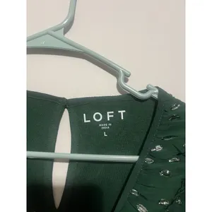 Loft Blouse Womens L Large Green Silver Shimmer Dotted Ruffle Yoke Mixed Media thumbnail 3