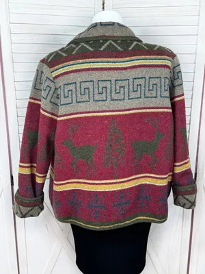 Vintage Ivy Wool Blend Blanket Jacket XL Lodge Print‎ Red Multi Western Gorpcore thumbnail 4