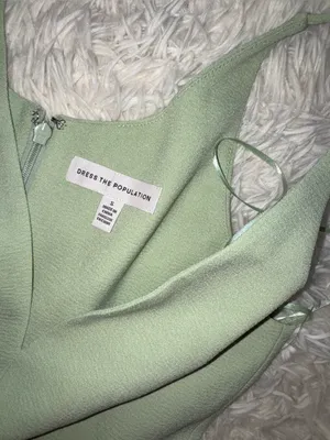 NWOT Dress the Population Iris Sage green Dress slit gown sz S thumbnail 7