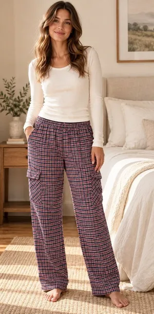 Aerie Plaid Pajama Pants Women's Small Red Navy Cotton Viscose Lounge Sleepwear thumbnail 1