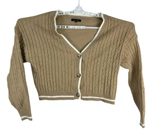 Love Tree Womens Large Cable Knit Cardigan Tan V-Neck Button-Up Sweater thumbnail 1