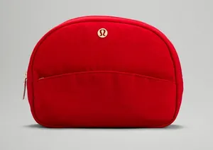 Lululemon Double Zip Pouch Lunar New Year Dark Red Gold Hardware Travel Makeup thumbnail 1
