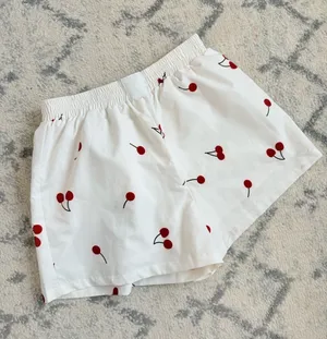 SHEIN White Cherry-Print Elastic Waist Athletic Shorts thumbnail 1