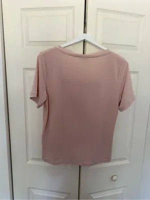 Calvin Klein Square Neck Top Short Sleeve Peach Pink Nude Solid Large thumbnail 6