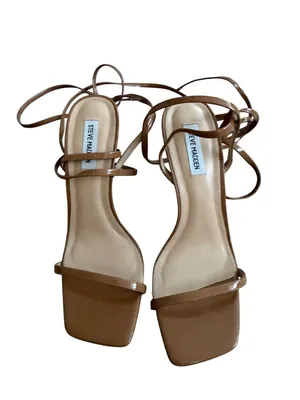 STEVE MADDEN Beige Tan Patent Laceup Sandals Heels Size 11 thumbnail 2
