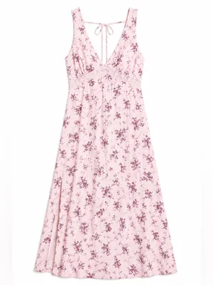 Target Wild Fable Pink Purple Floral Satin Lace Trim Maxi Dress Women’s L NWT thumbnail 3