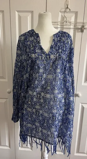 Roller Rabbit Longline Printed Tunic Top Blue/White Size Small thumbnail 1