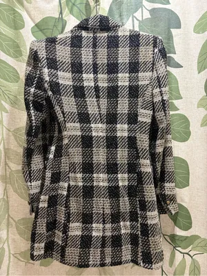 Zara Black and Beige Plaid Tweed Blazer thumbnail 5