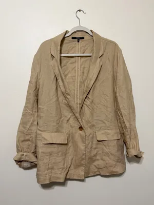 Quince 100% European Linen Blazer Size XL Neutral Khaki Driftwood Tan thumbnail 2