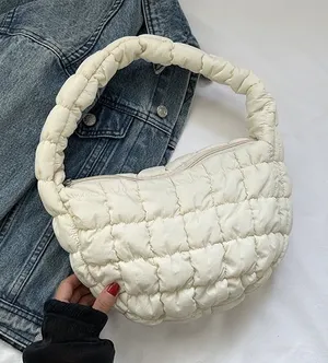 Amazon Cream Quilted Shoulder Bag with Crescent Shape thumbnail 1