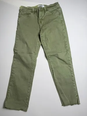 Mica Women’s Olive Cropped Raw Hem Denim Straight Leg Bottom Slit Pants Size 28 thumbnail 6