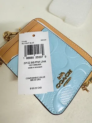 NWT Coach Zip Card Case In Signature Leather With Charm CFA36 Gold/Light Blue thumbnail 5