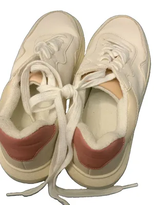 Shoes Women White Pink Lace Up Chunky Size 7 thumbnail 1