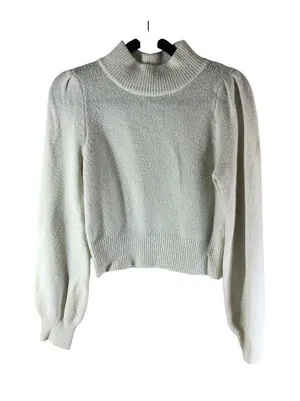 Lulus Sweater Mock Neck Cropped Puff Sleeve White S thumbnail 1