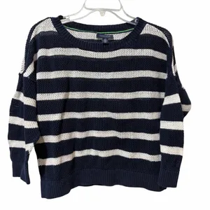Tommy Hilfiger Knitted Top Large Women Navy Blue White Striped‎ Knit Lightweight thumbnail 1