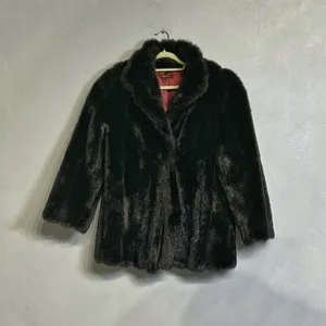 Black Faux Fur Vintage Jacket Sz M thumbnail 6