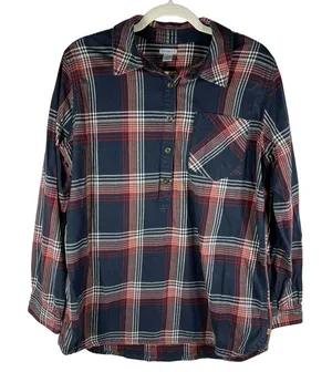 Carhartt Farwell Pullover Henley Flannel Shirt Large Navy Red Plaid Work Utility thumbnail 1