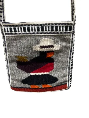 Handmade Wool Mexican Mini Crossbody Bag Gray One Size Coastal Festival Hippie thumbnail 5