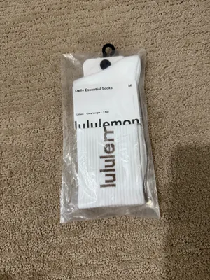 Lululemon Daily Essential Crew Socks Unisex White/Brown Wordmark Size M thumbnail 2