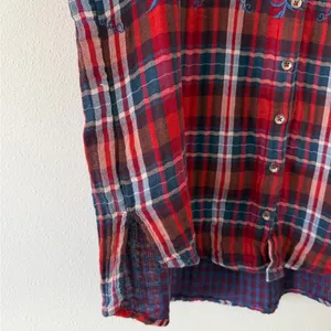 Free People Magical Plaid Boho Cottage Embroidered Cotton Button Down size small thumbnail 8