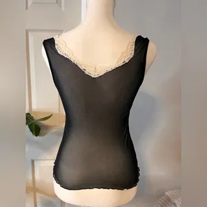 Y2K Black Mesh Lace Trim Tank Top Cream Colorblock Fairy Grunge S thumbnail 3