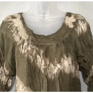 Tempo Paris Silk Peasant Top Size S M Green Tie Dye Fairy Grunge Artsy Ren Faire thumbnail 3
