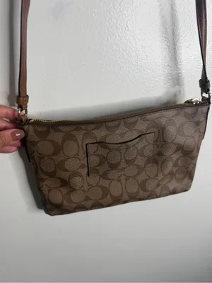 Coach‎ Signature Monogram Khaki Brown Leather Trim Crossbody Bag thumbnail 7