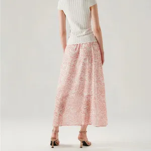 Rihoas Pink Floral Elastic Waist Flared Skirt thumbnail 3