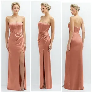 Dessy After Six Strapless Topstitched Corset Satin Maxi Dress Copper Penn Size 6 thumbnail 2