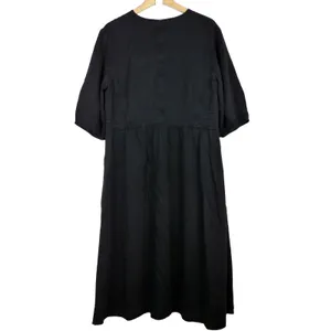 Everlane Tencel Puff Sleeve Dress Women L Black V Neck Midi Lagenlook Minimalist thumbnail 6