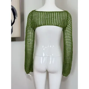 Women Open Knit Bolero Shrug Long Flare Sleeve Crop Top Cover Up Festival Size S thumbnail 6