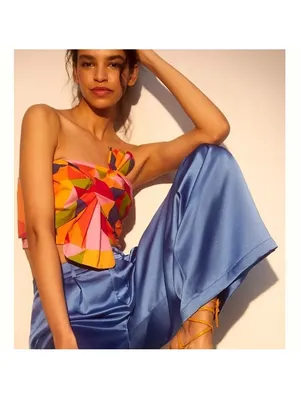 NWOT Farm Rio x Anthropologie Strapless Cropped Blouse Multicolor Women’s XS thumbnail 12