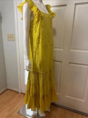 Payal Jain BOHO Yellow Eyelet Floral Lace by Anthropologie Maxi Dress Dz 2 thumbnail 11