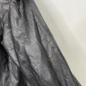 Vintage Leather Penny Lane Style Long Coat Black Real Fur Trim Womens Small thumbnail 9