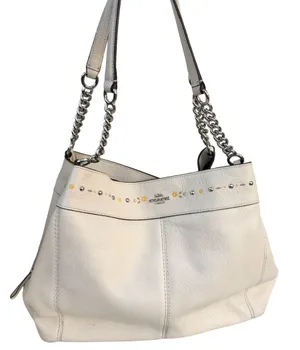 Coach Lexy Floral Pebble Leather Chain Shoulder Bag Purse Cream Flowers Large thumbnail 1