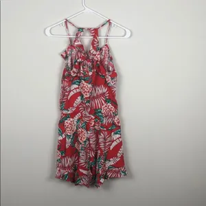 Red Ruffle Romper Tropical Floral thumbnail 7
