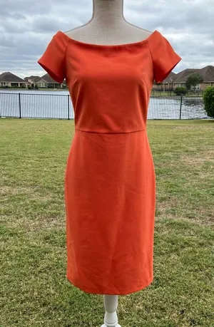 Alice + Olivia Aleah Off Shoulder Orange Sheath Dress thumbnail 3