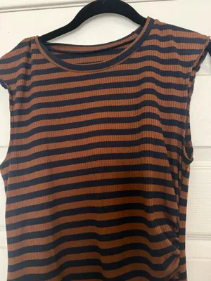 Striped Ruched Sleeveless Dress in Brown and Black thumbnail 3