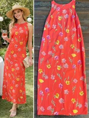 Vintage Plaza South Vibrant Floral Print Sleeveless Maxi Dress ~ Size 10💚🍄 thumbnail 2