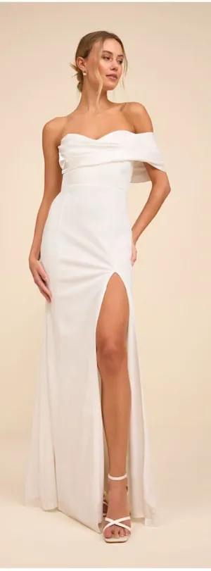 Lulus Beaumont White Asymmetrical Mermaid Maxi Dress Size Medium Bridal Formal thumbnail 1