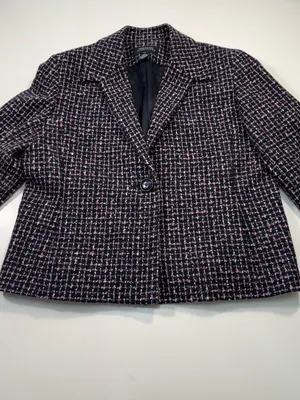 Jones New York Cotton Wool Blend Black Purple & White Tweed-Style Blazer thumbnail 2
