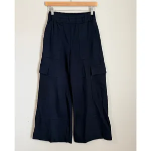 ME+EM Wide Leg Pants Women 2 Navy Blue Cargo High Waist Viscose Twill 023TJ426 thumbnail 2