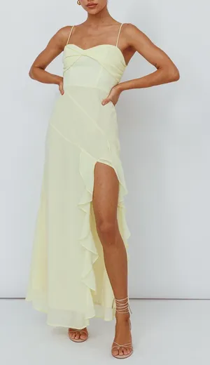 Saints & Secrets Jayna Ruffle Trim Split Dress Yellow size XS New READ thumbnail 1