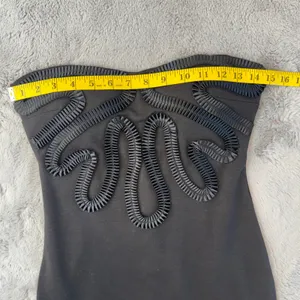 Kardashian‎ Kollection Black Strapless Bodycon Dress Ribbon Applique Small thumbnail 6