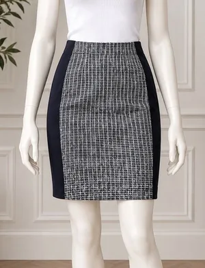 White House Black Market Womens Pencil Skirt Blue Ecru Tweed Size 4 thumbnail 1