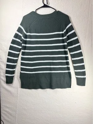 Sweater M Green Old Navy Waffle Knit Striped Crew Neck Pullover thumbnail 3